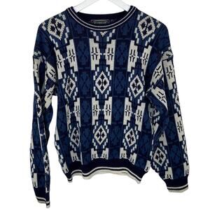 Vintage Geometric Pattern Crewneck Grandpa Sweater - Men's Size M